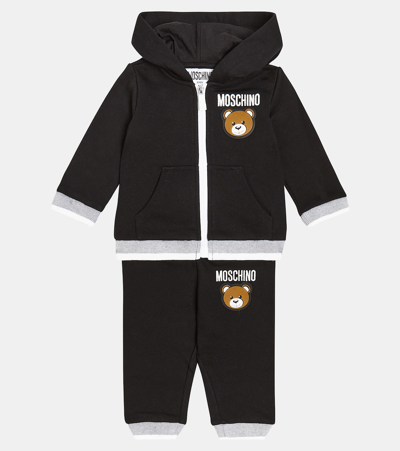 Shop Moschino Baby Cotton Jersey Hoodie And Sweatpants Set In Black