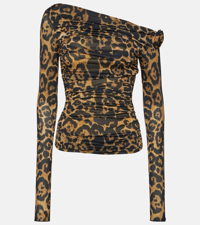 Shop Blumarine Floral-appliqué Leopard-print Top In Brown