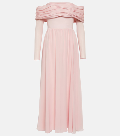Shop Giambattista Valli Off-shoulder Silk Georgette Gown In Pink