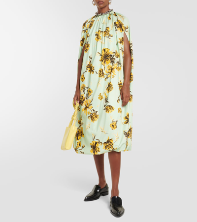 Shop Jil Sander Floral Caped Midi Dress In Multicoloured