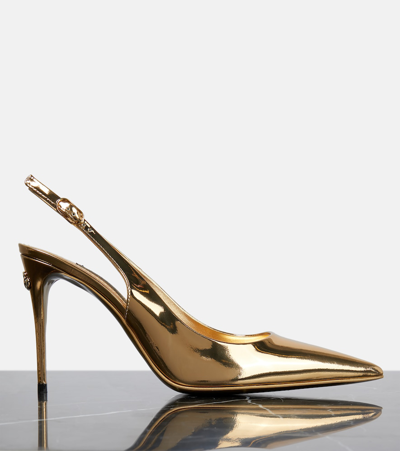 Dolce & Gabbana 90mm Lollo Laminated Leather Slingbacks In Gold