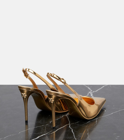 Dolce & Gabbana 90mm Lollo Laminated Leather Slingbacks In Gold