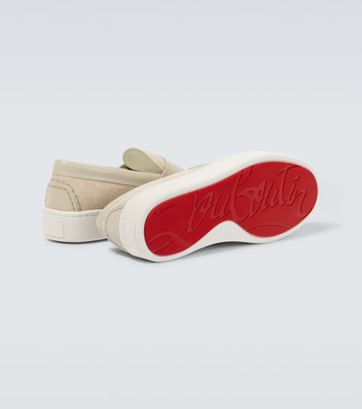 Shop Christian Louboutin Paqueboat Canvas And Leather Loafers In Beige