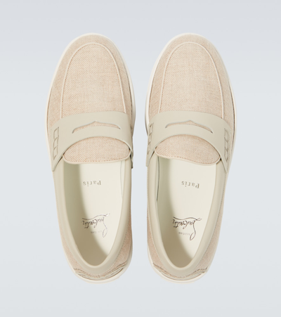 Christian Louboutin Paqueboat Canvas And Leather Loafers In Beige