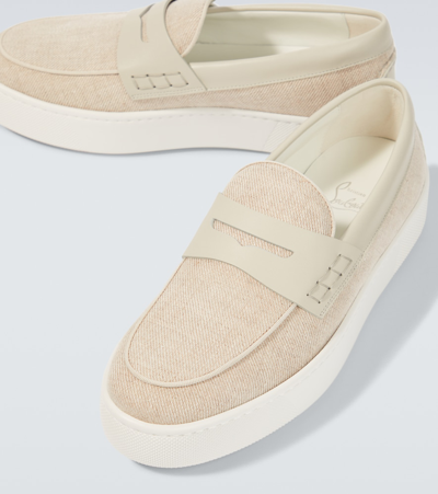 Christian Louboutin Paqueboat Canvas And Leather Loafers In Beige