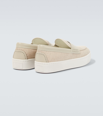 Shop Christian Louboutin Paqueboat Canvas And Leather Loafers In Beige