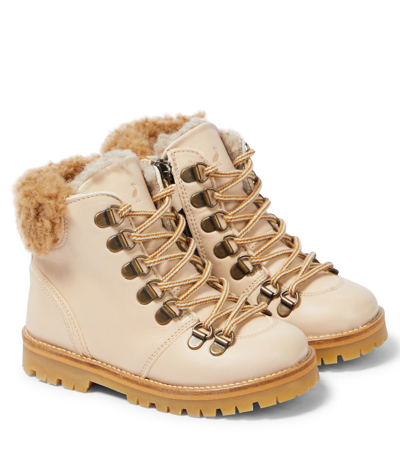 Shop Petit Nord Shearling-trimmed Leather Booties In Neutrals