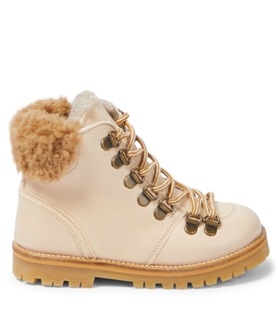 Shop Petit Nord Shearling-trimmed Leather Booties In Neutrals