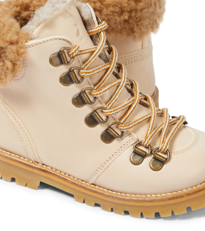Petit Nord Shearling-trimmed Leather Booties In Neutrals