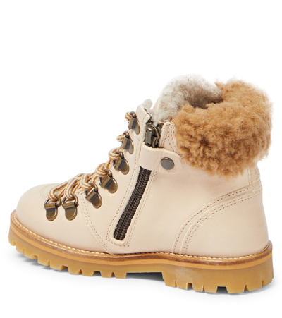 Shop Petit Nord Shearling-trimmed Leather Booties In Neutrals