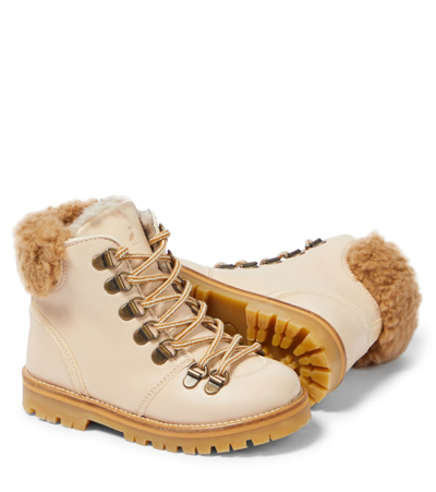 Petit Nord Shearling-trimmed Leather Booties In Neutrals