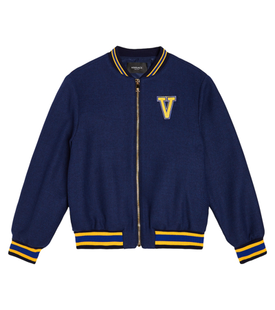 Shop Versace La Medusa Wool-blend Bomber Jacket In Blue