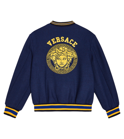 Shop Versace La Medusa Wool-blend Bomber Jacket In Blue