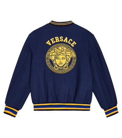 Versace Logo-patch Bomber Jacket In Blue