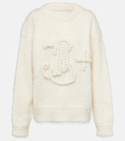 Jil Sander Embroidered Mohair Blend Knit Sweater In Neutrals
