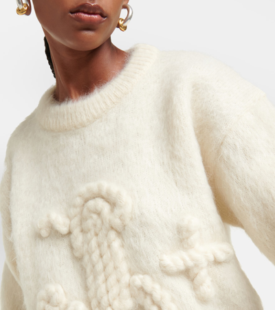 Jil Sander Embroidered Mohair Blend Knit Sweater In Neutrals