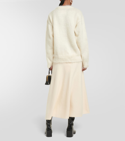 Jil Sander Embroidered Mohair Blend Knit Sweater In Neutrals