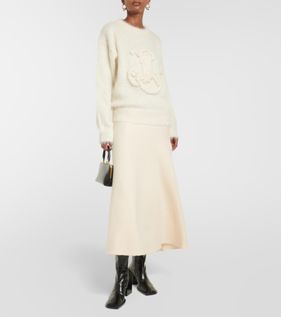 Jil Sander Embroidered Mohair Blend Knit Sweater In Neutrals
