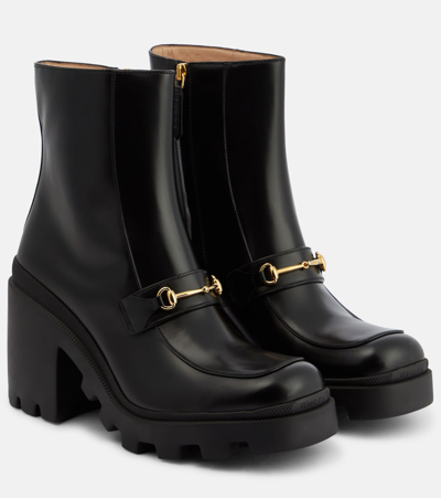 Shop Gucci Horsebit Leather Ankle Boots In Black