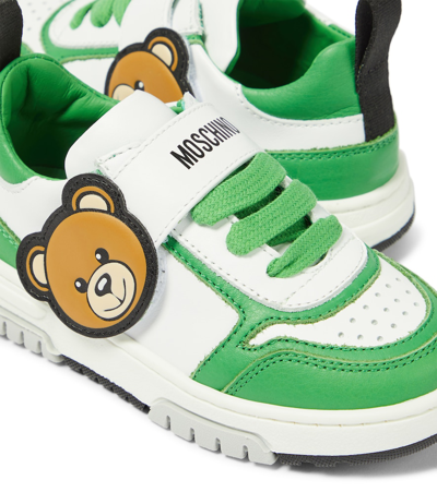 Shop Moschino Teddy Bear Leather Sneakers In Green