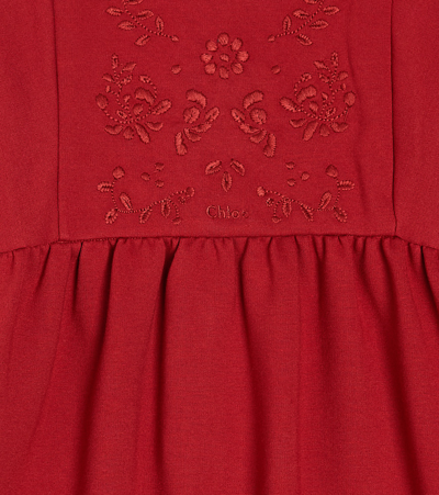 Shop Chloé Kids Smocked Cotton Blend Dress In Red