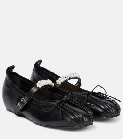 Shop Simone Rocha Embellished Leather Ballet Flats In Black