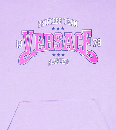 Shop Versace Logo Cotton Jersey Hoodie In Purple