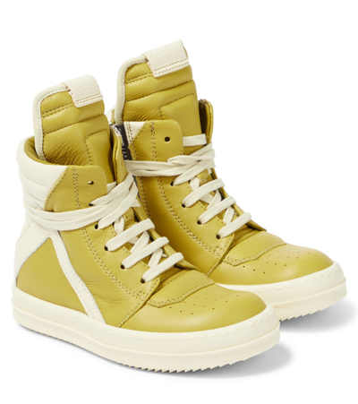 Shop Rick Owens Geobasket Leather High-top Sneakers In Yellow