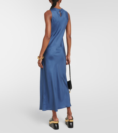 Shop Asceno Silk Midi Dress In Blue