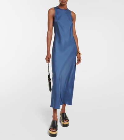 Shop Asceno Silk Midi Dress In Blue