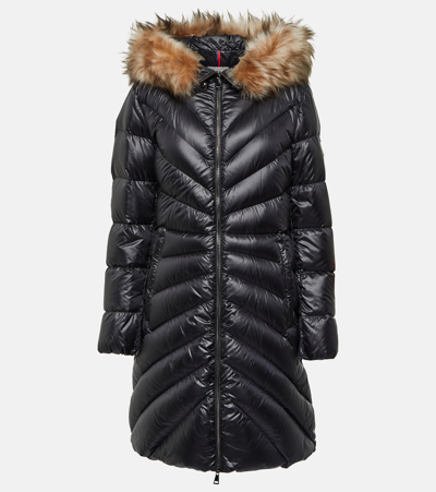 Shop Moncler Chandre Shearling-trimmed Down Coat In Black