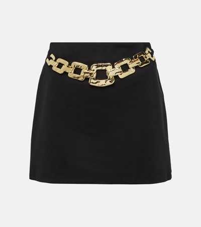 Shop Staud Ursula Chain-belted Cady Miniskirt In Black