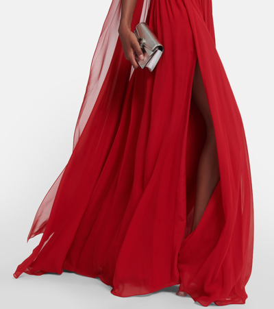 Shop Elie Saab Caped Silk-blend Gown In Red