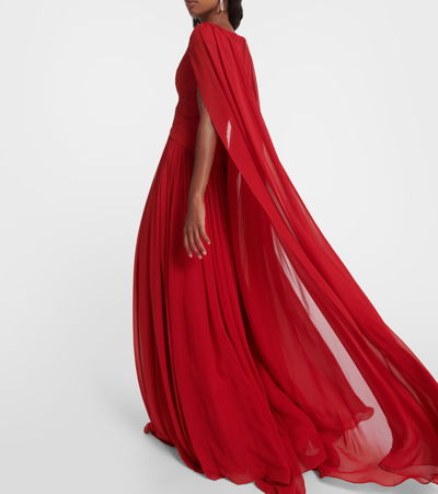 Shop Elie Saab Caped Silk-blend Gown In Red