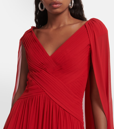 Shop Elie Saab Caped Silk-blend Gown In Red