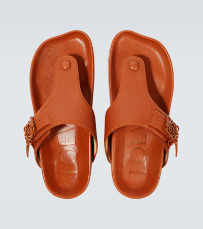 Shop Loewe Ease Anagram Leather Thong Sandals In Orange