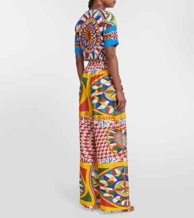 Shop Dolce & Gabbana Carretto High-rise Silk Wide Pants In Multicoloured