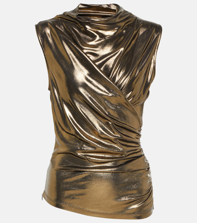 Shop Blumarine Draped Metallic Top In Gold