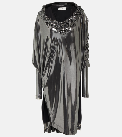 Shop Vivienne Westwood Draped Lamé Midi Dress In Silver