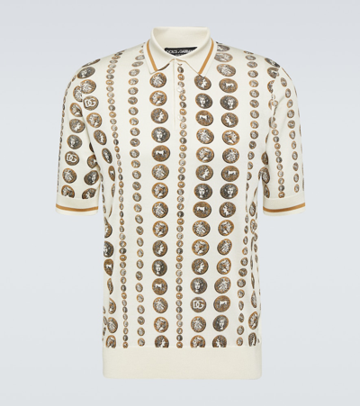 Shop Dolce & Gabbana Printed Silk Polo Shirt In White