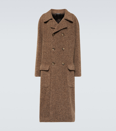 Shop Dolce & Gabbana Double-breasted Alpaca-blend Coat In Brown