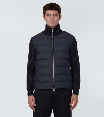 Shop Moncler Cotton And Wool Down Jacket In Blue