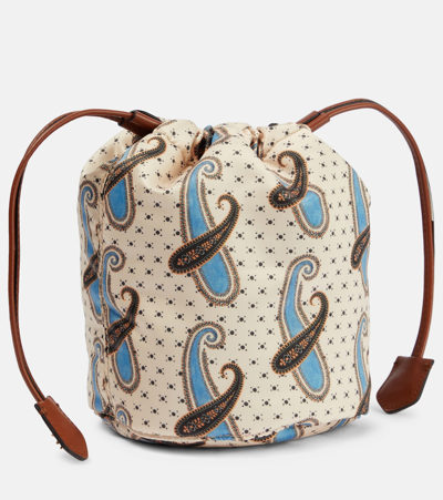 Etro Nécessaire Mini Leather-trimmed Pouch In Blue
