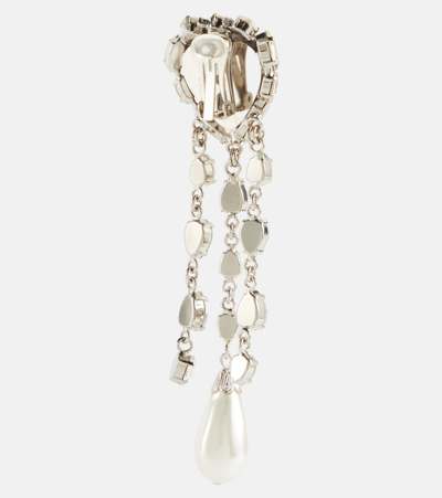 Shop Alessandra Rich Heart Crystal Drop Earrings In Silver