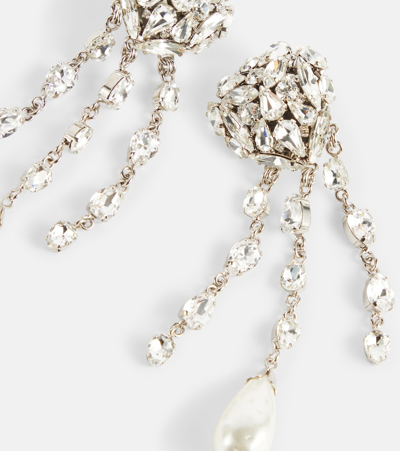 Shop Alessandra Rich Heart Crystal Drop Earrings In Silver