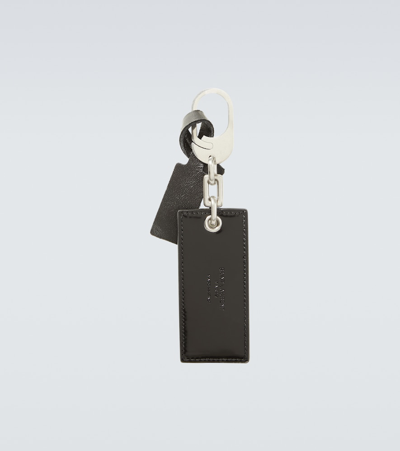 Shop Saint Laurent Logo Leather Keychain In Black