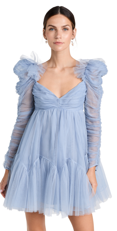 Shop Zimmermann Tulle Ruched Mini Dress Dusty Blue