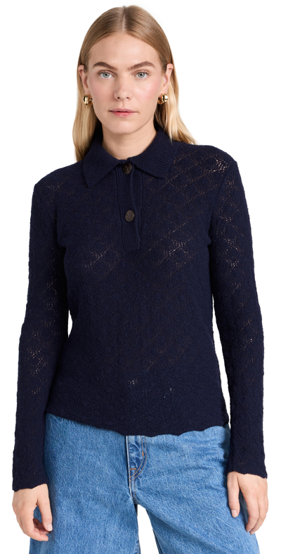 Shop Vince Lace Stitch Polo Sweater Coastal