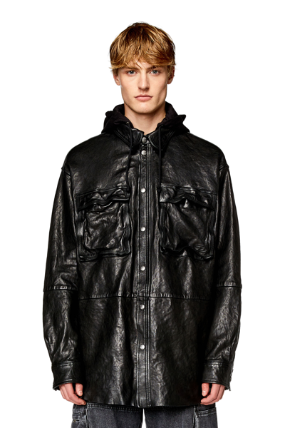 Shop Diesel Hooded Jacket In Bubble Leather In Black