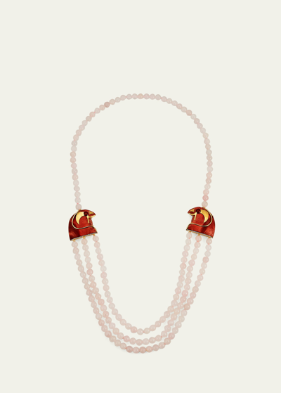 Shop Silvia Furmanovich Yellow Gold Egyptian Necklace With Diamonds, Red Jasper, And Strawberry Quartz